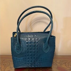 Elegant Teal Crocodile-Embossed Women's Bag